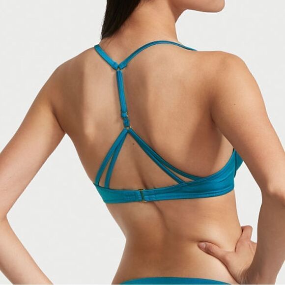 Victorias Secret Swim Push Up Padded Racerback Bikini Chain Link Top Size 36D - Picture 2 of 6